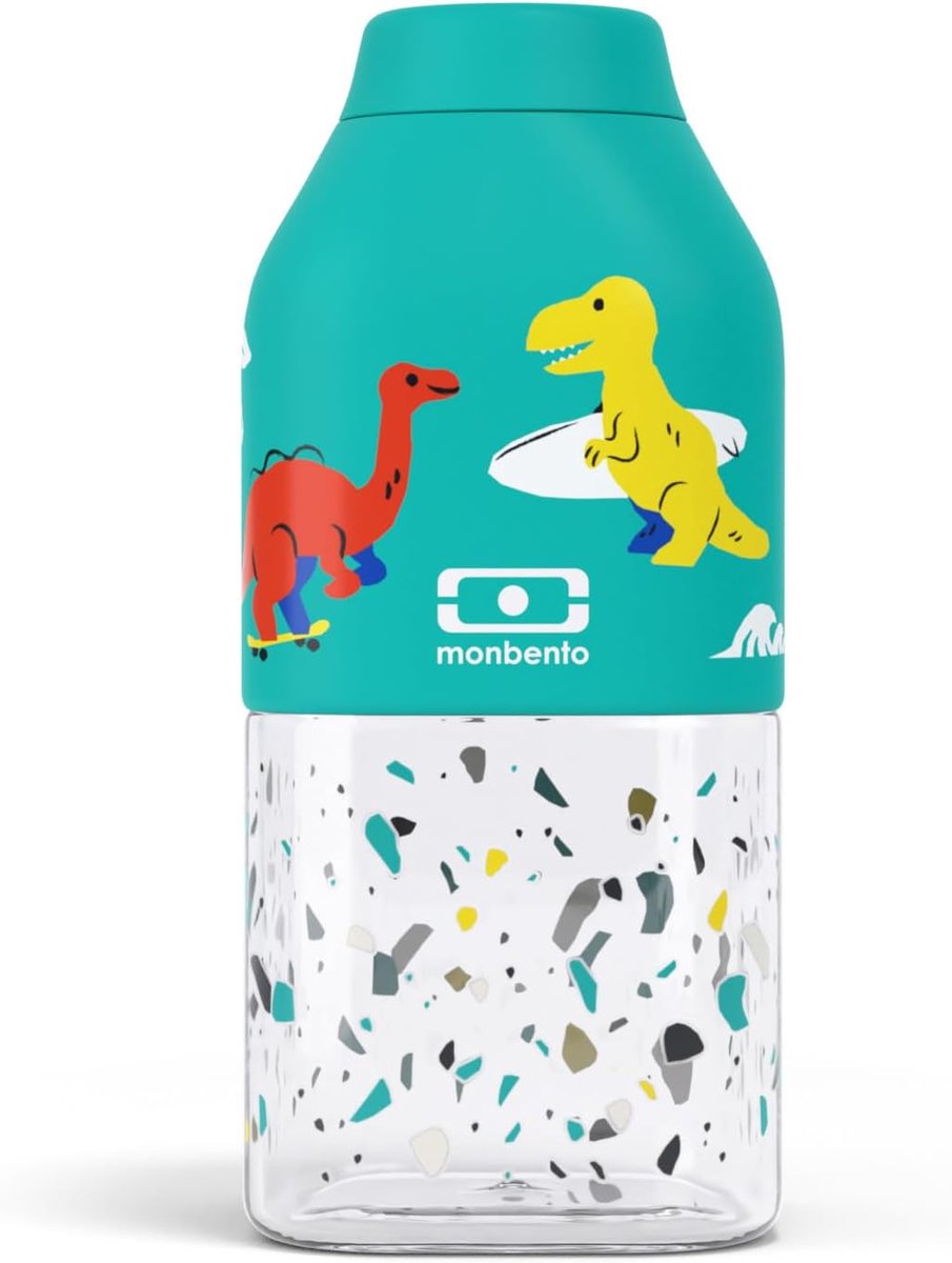 SnelShoppen - Drinkfles voor Kinderen 330 ml - Luchtdichte Kinderfles - BPA-vrij Kunststof - Blauw Dinosaurus Motief - Ideaal voor School, Sport en Pi