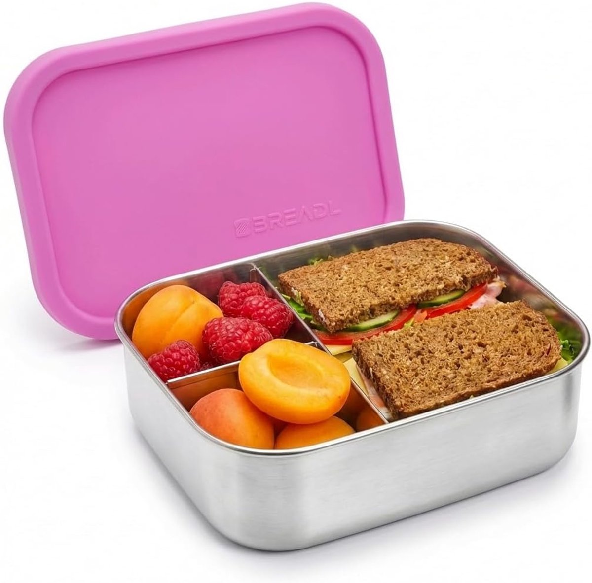 Thijox - Roestvrijstalen Broodtrommel met Vaste Scheidingswand en 3 Vakken - Siliconen Deksel - Vaatwasmachinebestendig - 1000 ml Lunchbox voor Werk,