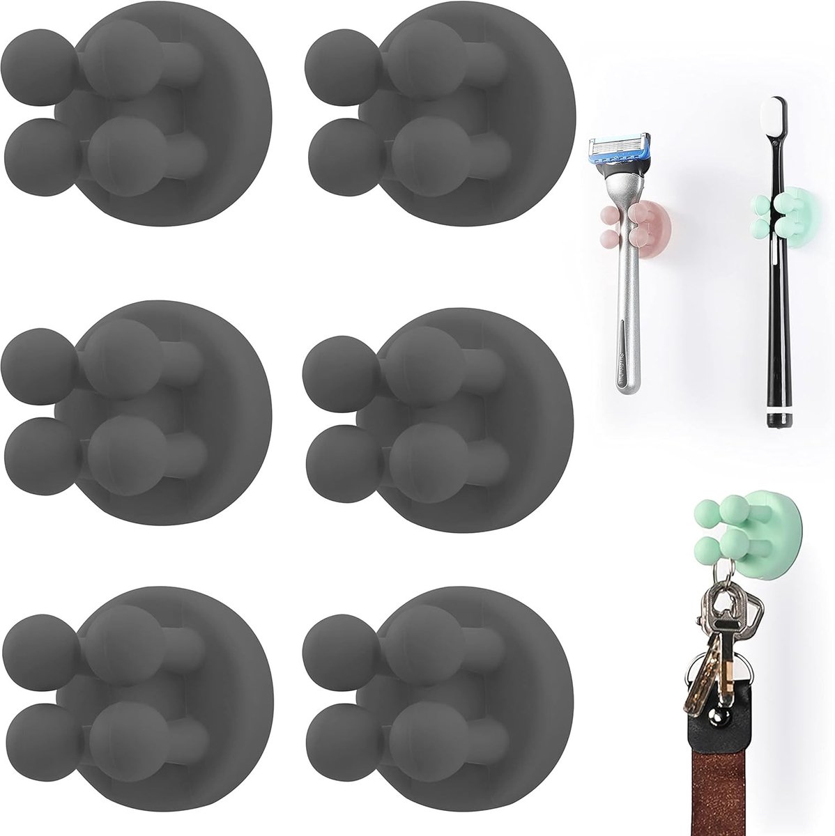 Multifunctionele Silicone Tandenborstelhouders - 6 Stuks Waterdicht en Zelfklevend voor Badkamer, Keuken en Kantoor