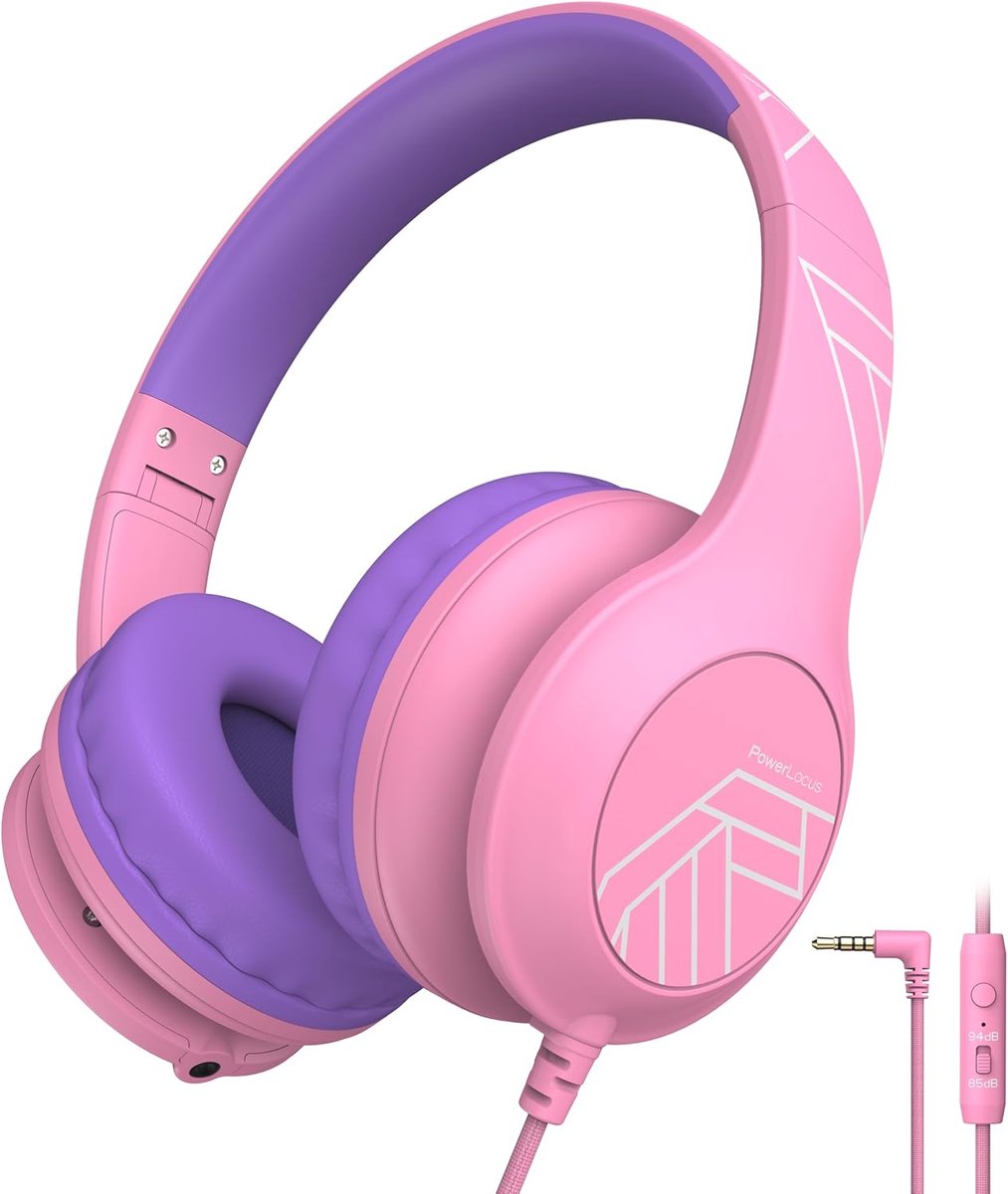 SnelShoppen - Kinderhoofdtelefoon Bedraad met Microfoon, 85/94dB Veilige Volumelimiet, Over het Oor, 3,5 mm Aansluiting, Muziekdelingsfunctie, Opvouwb