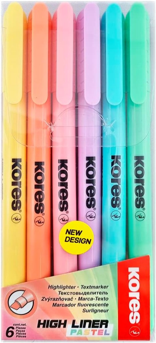 SnelShoppen - Markeer Stiften Set van 6 Pastel Kleurige Dunne Textmarkers met Wigvormige Punt, Waterbasis Inkt voor School en Kantoor, Ergonomisch Des