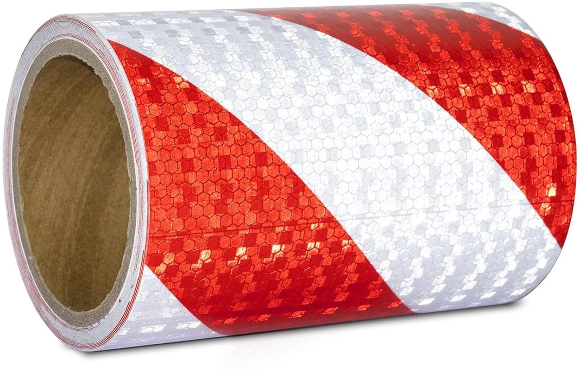Reflecterende Tape Rood Wit 20 cm x 20 m Waterdicht Plakband voor Veiligheid, Voertuigen en Buitengebruik