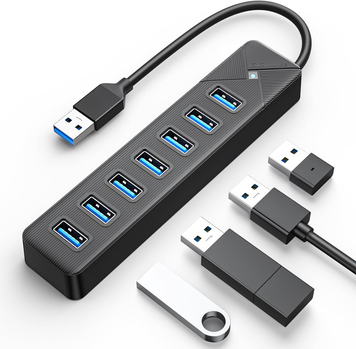 SnelShoppen - USB Hub 3.0, 7 Poorten USB-verdeler met 5V/3A Voedingspoort, LED-Display, Compatibel met Laptop, MacBook, PS4, Surface Pro, Flash Drive,