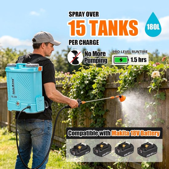 Drukspuit accu 12L elektrische rugspuit met 5 sproeikoppen, 5.5 bar, telescopische lans, onkruidspuit voor tuin — afbeelding 2