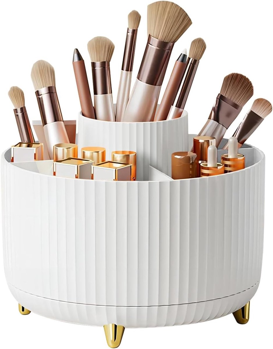 Grote Capaciteit Make-up Borstelhouder met 360° Rotatie, 5 Sleuven voor Make-up Penselen, Perfect voor Vanity Decor en Badkameropslag