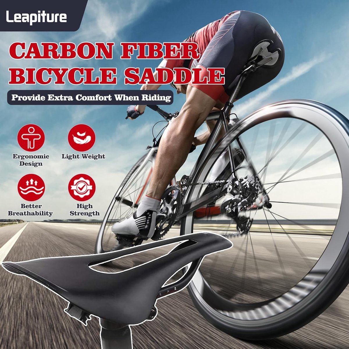 Ergonomische Fietszadel van Volledig Carbon Vezel, Ademend en Comfortabel voor Mountainbikes en Racefietsen