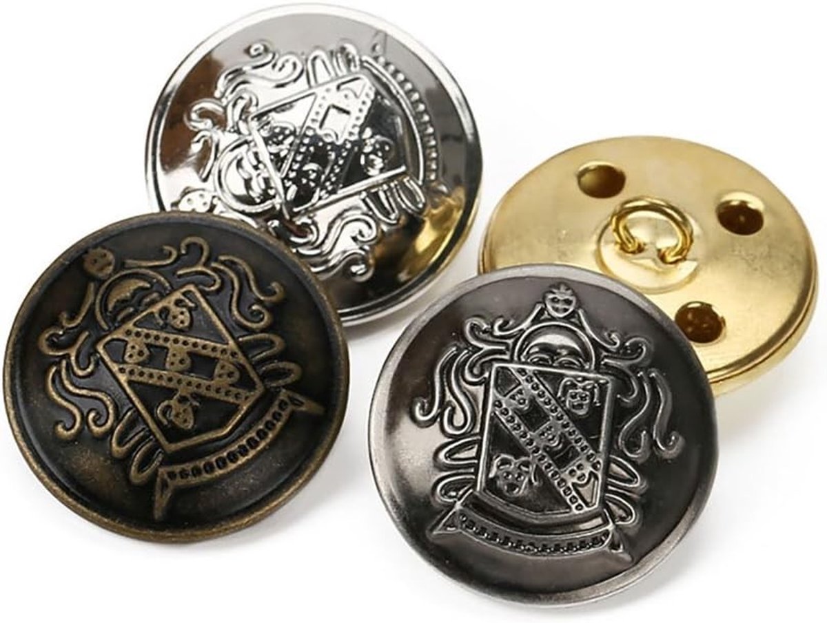 Retro Metalen Knopen voor Jassen en Kostuums - Decoratieve Sluitingen voor Naaien, Set van 12, Antiek Messing Afwerking