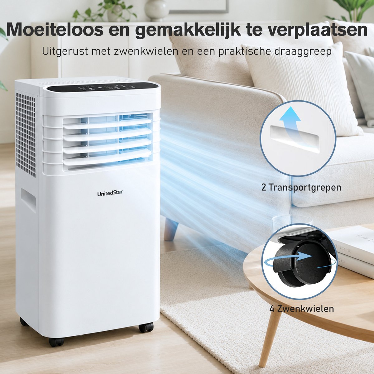 Draagbare Mobiele Airconditioner SKY-1A-7000 BTU-Snelle Koeling-Grote Luchtstroom-Geschikt voor 15-25 m²-3-in-1 Functie-Koelen-Ontvochtigen en Ventileren-Ideaal voor Warme Zomerdagen — afbeelding 11