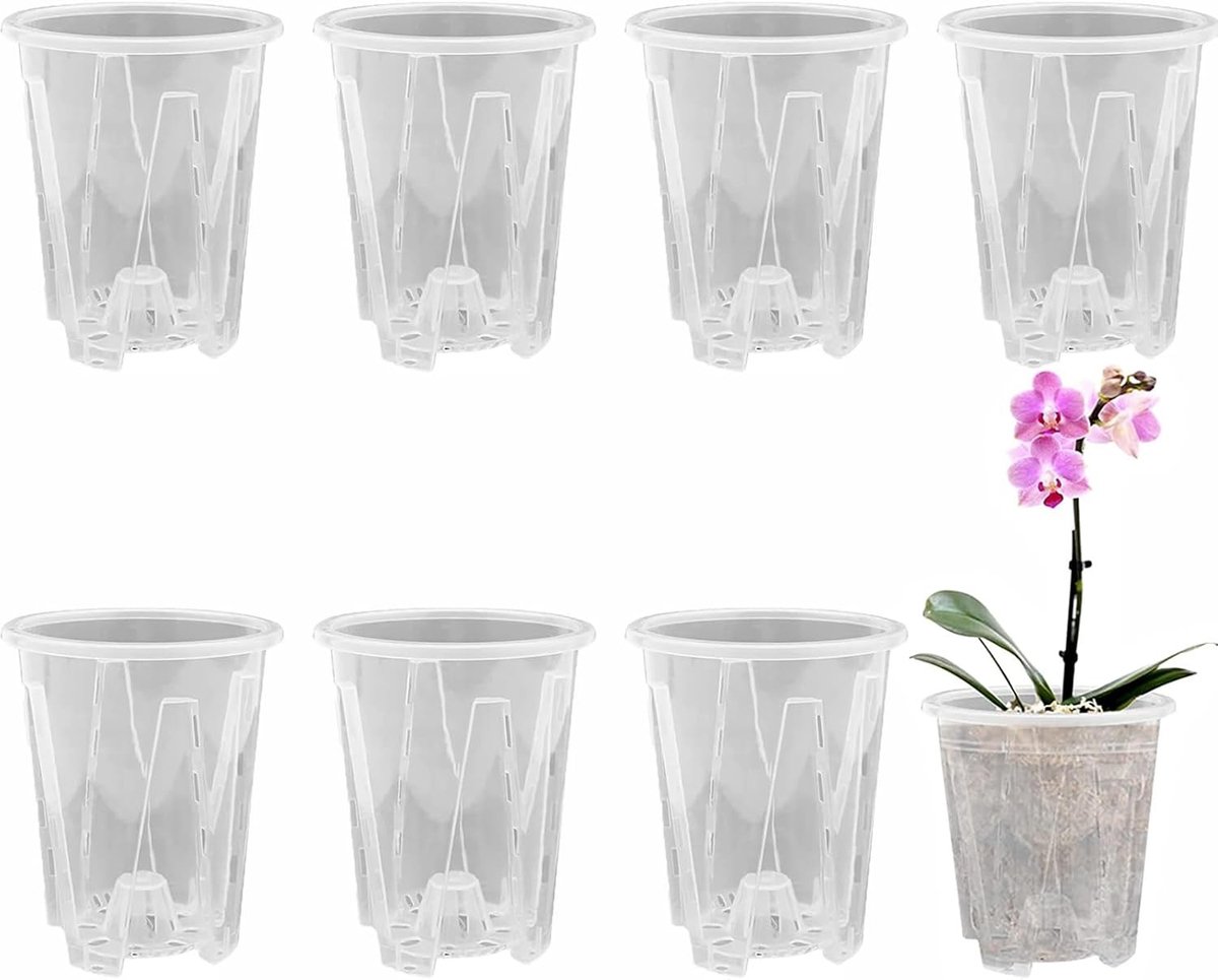 Set van 8 Doorzichtige Orchidee Potten met Afvoergaten - Plastic Plantenpotten voor Zaailingen, Bloemen en Tuinieren in Huis en Buiten
