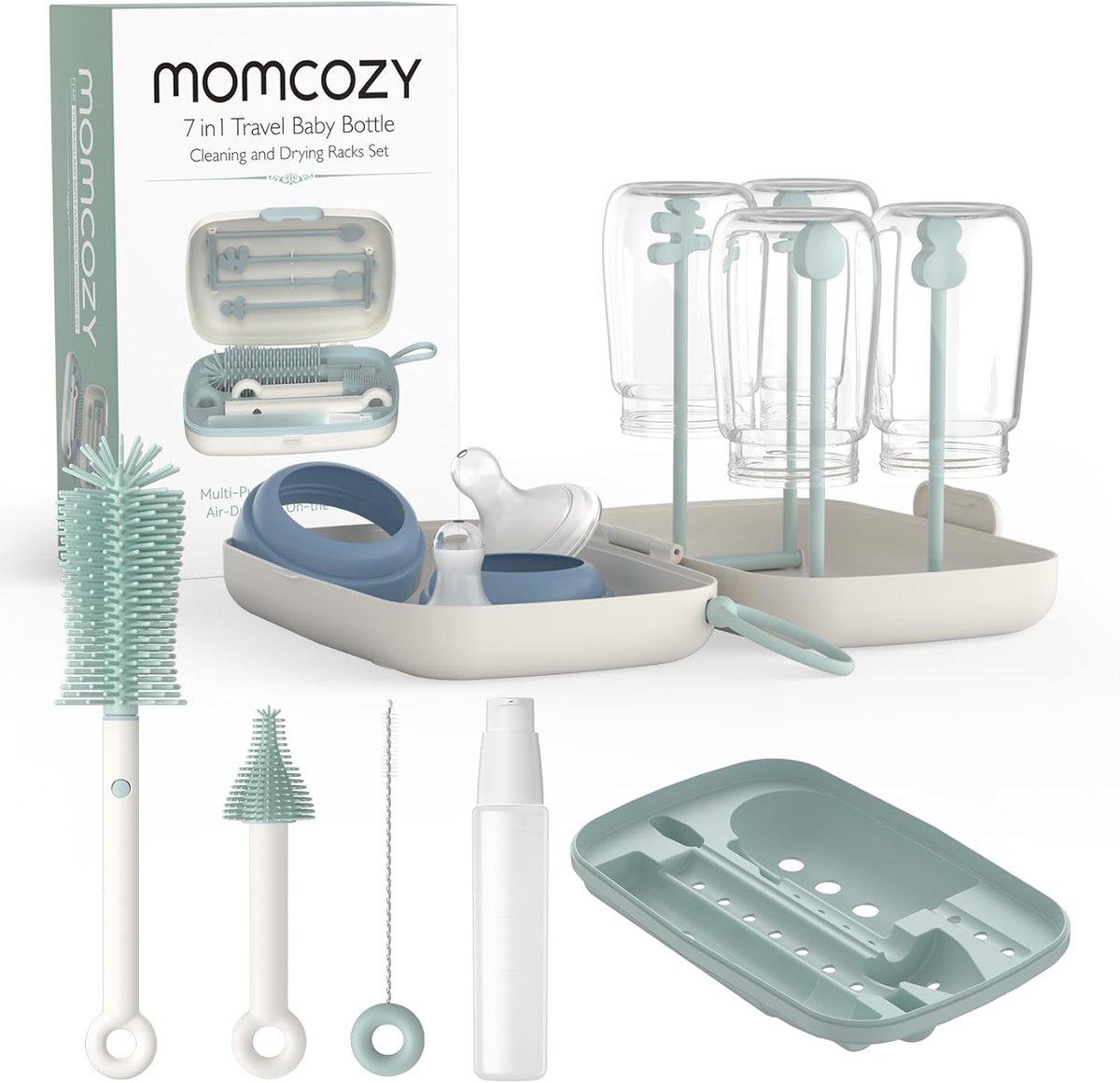 SnelShoppen - Babyfles Borstelset 7-in-1 | Complete Schoonmaakset met Siliconen Afwasborstel, Spenenborstel, Drinkrietjesborstel, Zeepdispenser en Dro