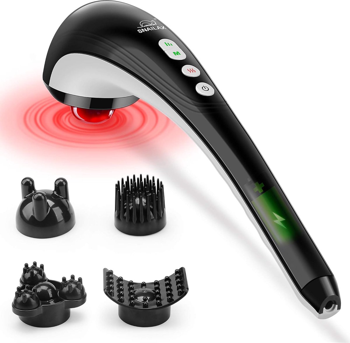 Thijox - Snoerloze Massageapparaat Percussie Hand Massager met Warmtefunctie, Verwisselbare Nodes, Oplaadbaar, Instelbare Intensiteit, Diepe Massage v