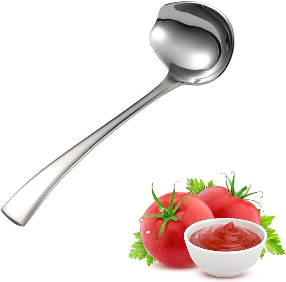 Roestvrijstalen sauslepel met tuit voor soepen, sauzen en dressings, vaatwasmachinebestendig, ideaal keukengereedschap voor koken en serveren