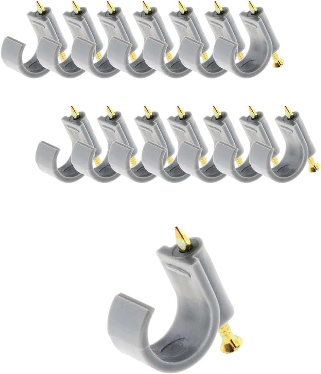 Thijox - Set Van 15 Grijze Plastic Kabelclips Met Betonnen Spijker Voor Elektrische Draad Ø16mm Tot Ø20mm - Ideaal Voor Kabelbeheer In Huis, Tuin, En