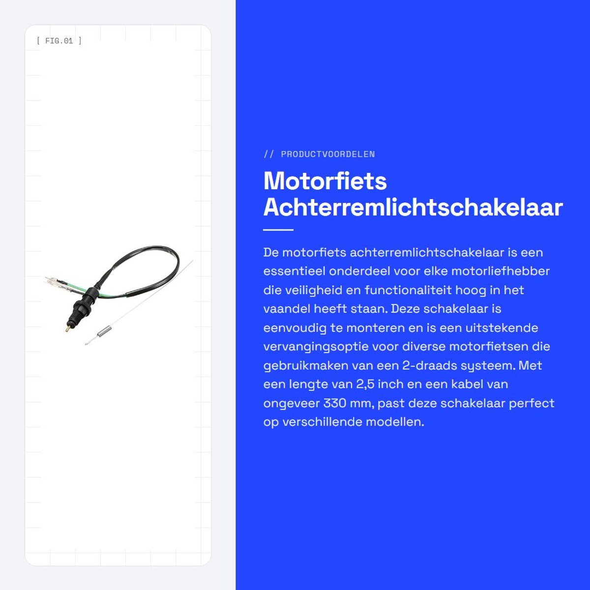 Dailygoods - Motorfiets Achterremlichtschakelaar - Vervangingsonderdeel - Zwart - 2-draads systeem - Geschikt voor diverse motoren - 330 mm kabel
