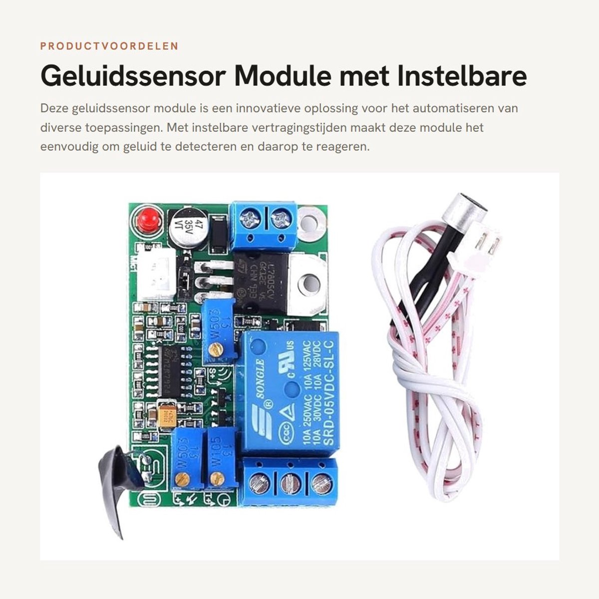 Dailygoods- Geluidssensor 12 V/24 V - Microfoon/Lichtsensor - Instelbare Relaisvertraging - Drempelbereik 20 dB/90 dB - Maximale Laadstroom 10 A - Vertragingstijd 1 s/60 s - Geluidsmodule