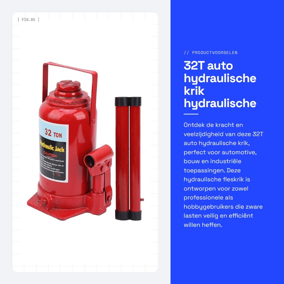 Dailygoods- Hydraulische Krik 32T - Fleskrik - Hefcapaciteit 32T - Minimale Hoogte 250 mm - Maximale Hoogte 470 mm - Duurzaam Staal