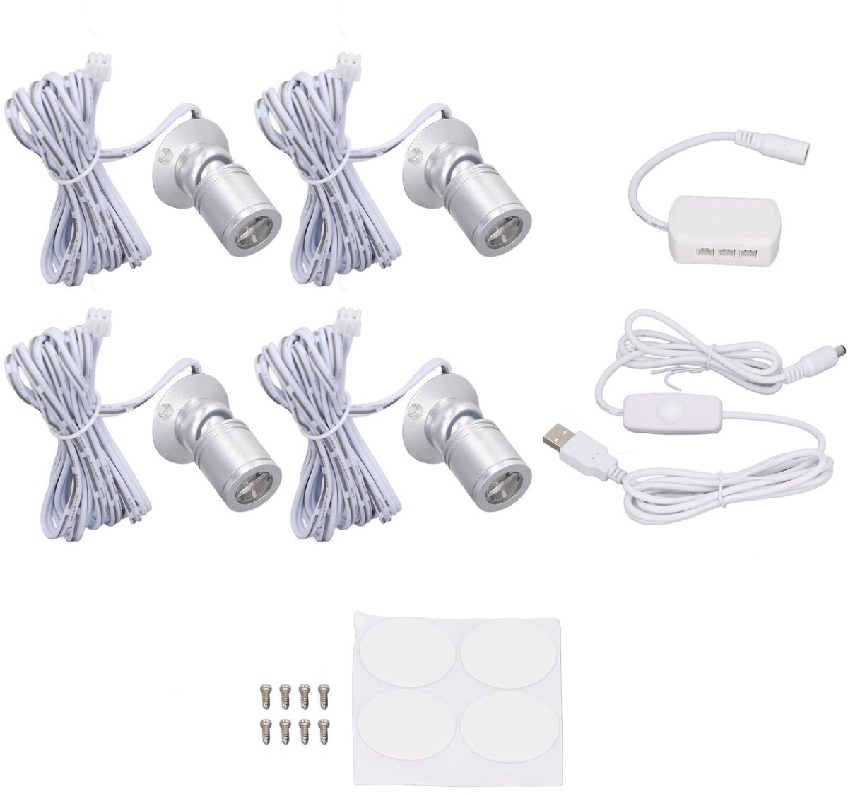 Dailygoods- Spotlight Dimbaar - 4 Stuks - LED Lampen - Decoratieve Verlichting - Lage Spanning - 6.6 Voeten Lange Kabel