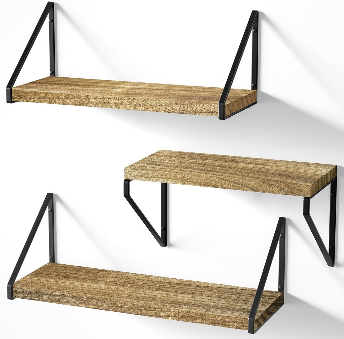 Drijvende Wandplanken Set van 3 voor Woonkamer, Slaapkamer en Keuken - Stijlvolle Opbergoplossing met Eenvoudige Montage en Ruimtebesparend Ontwerp