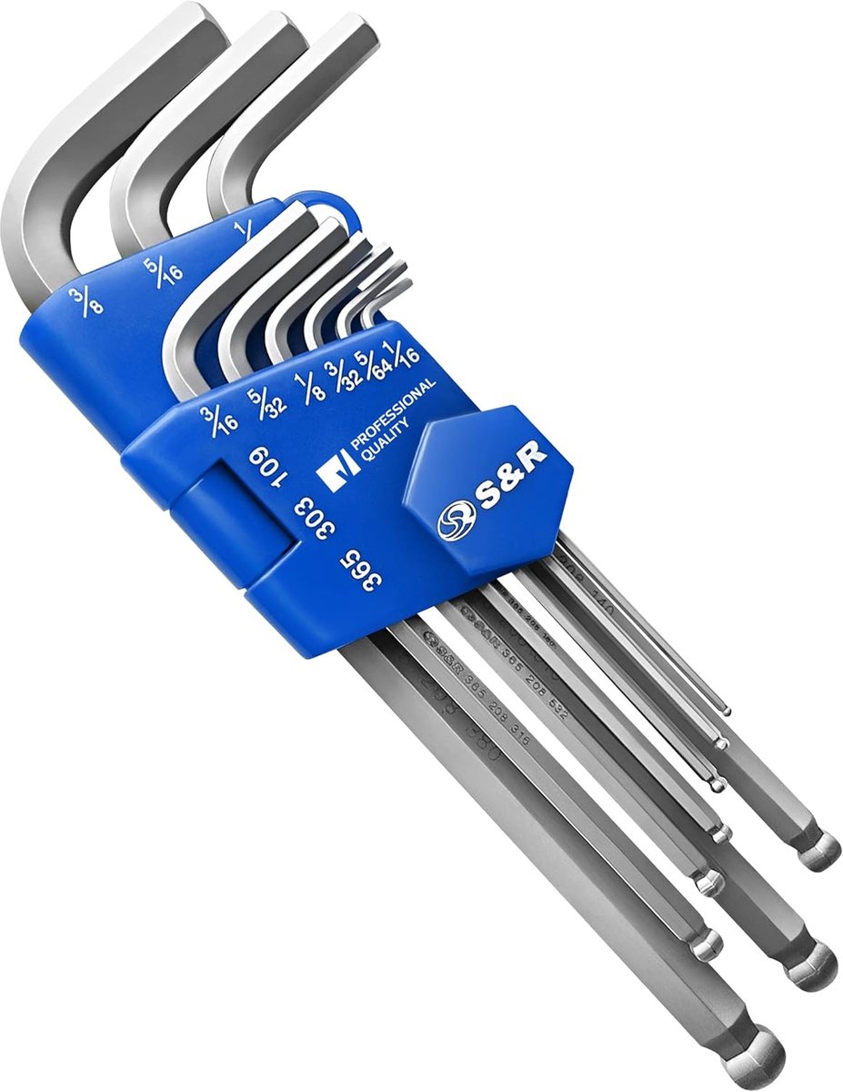 Thijox - Inbussleutel Set HX 9-delig met Kogeleinde, CRV Staal, Roestbescherming, Professionele Kwaliteit, 1/16-3/8 inch, Inklapbare ABS Houder voor K