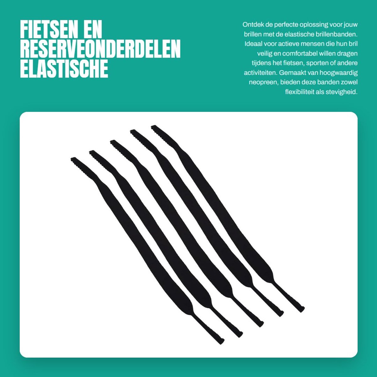 Dailygoods- Fietsen - 5 x Glazen Elastische Banden - Neopreen Materiaal - Zwart - Veilig en Ademend - Afmetingen 42 x 2 cm - Brilband