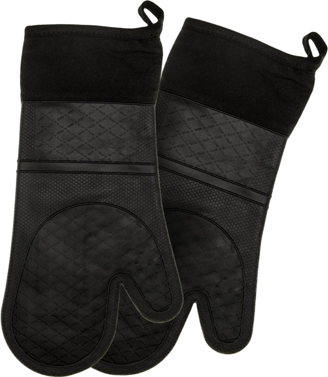 Thijox - 2-Pack Siliconen Ovenhandschoenen - Zwarte Hittebestendige Bakhandschoenen tot 230°C - Antislip BBQ en Keukenaccessoires - Wasbare Handbesche