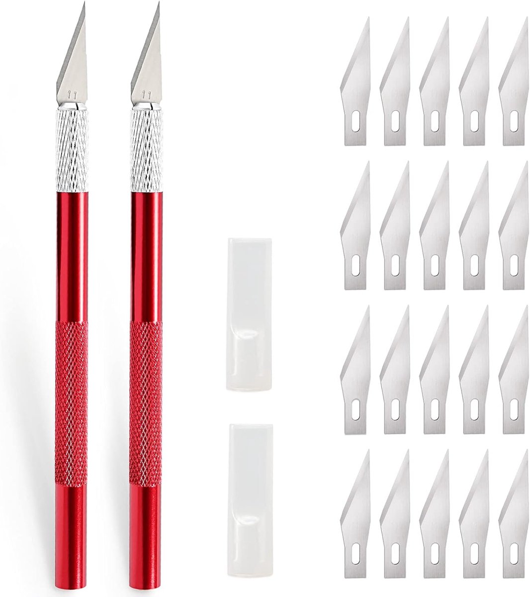 Thijox - 2 Stuks Scalpel met 20 Reservemesjes, Knutselmes, Cuttermes, Hobbymes, Snijmes, Multifunctioneel voor Kunst en Doe-Het-Zelf Projecten, Rood,