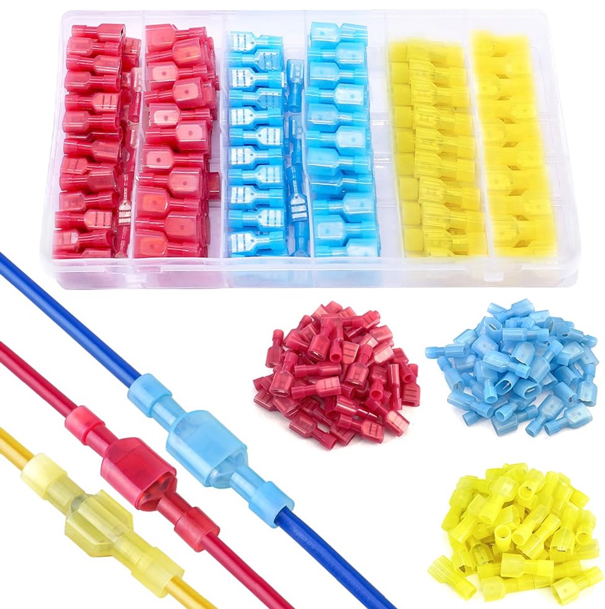 SnelShoppen - Set van 200 Geïsoleerde Platte Stekkers, Kabelschoenen, Volledig Geïsoleerde Plug Connectoren voor Auto, Motoren, Werkplaats, Mechanica,