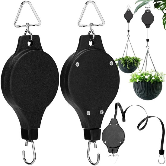 Thijox - 2 Stuks Hangende Plantenmand Katrol - Intrekbare Hanger voor Bloemenmanden, Vogelvoeder & Planten - Ideaal voor Tuin, Balkon & Binnen - Gemak