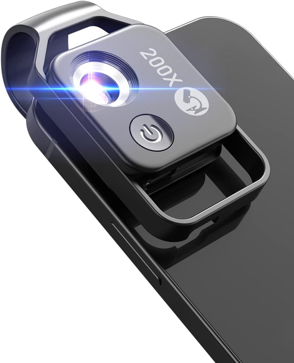 Thijox - Clip-on Microscoop voor Telefoon 200x - Telefoonmicroscoop met Dia's voor Kinderen - Ideaal voor Micworld Verkenning - Zwart