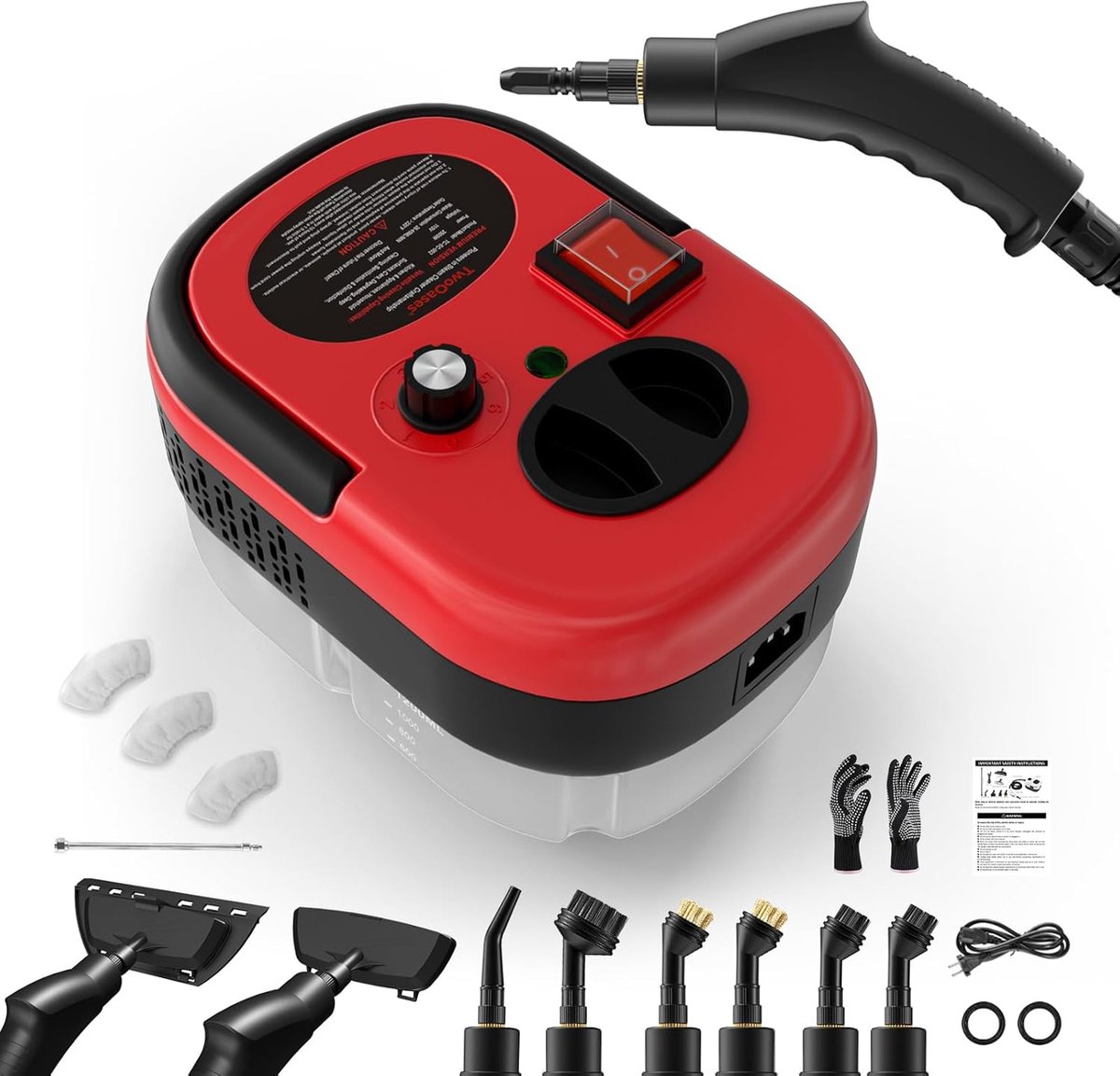 Thijox - Stoomreiniger Handheld, Hogedruk Stoomreiniger met 1200ml Watertank, Multifunctionele Steamer voor Auto, Ramen, Keuken en Badkamer - Rood