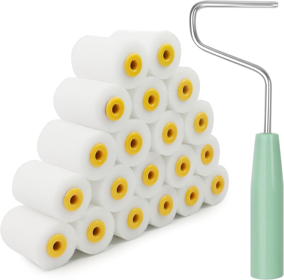 SnelShoppen - 20-delige Mini Schuimverfroller Set 5cm met Handvat en Handschoenen - Ideaal voor Muren, Deuren, Vloeren, Creatief Klussen met Kinderen