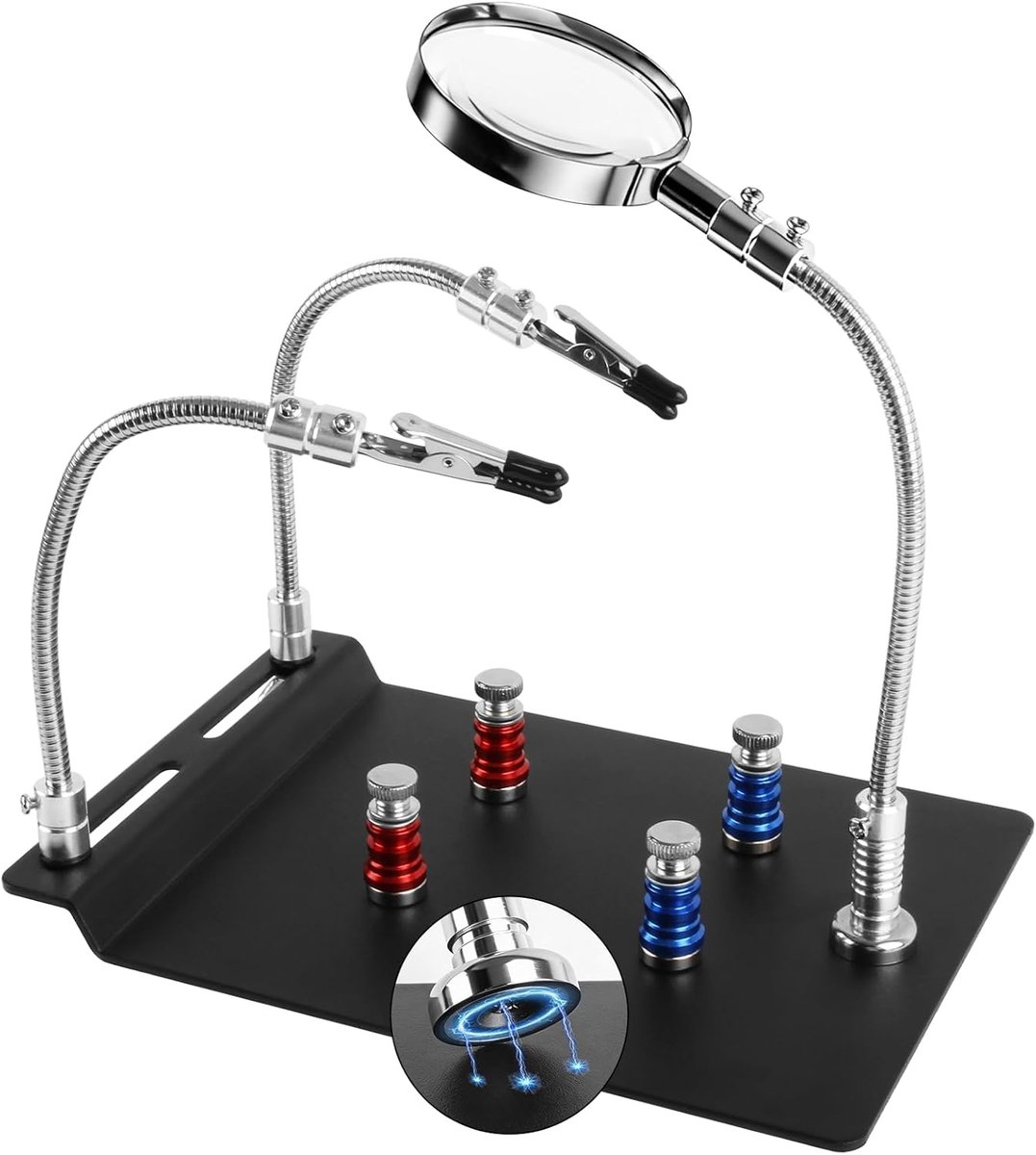 Thijox - Derde hand solderen met 4 PCB-kolommen, magnetische hulphand, 3x vergrootglas, flexibele armen, soldeerstation voor elektronica, sieradenrepa