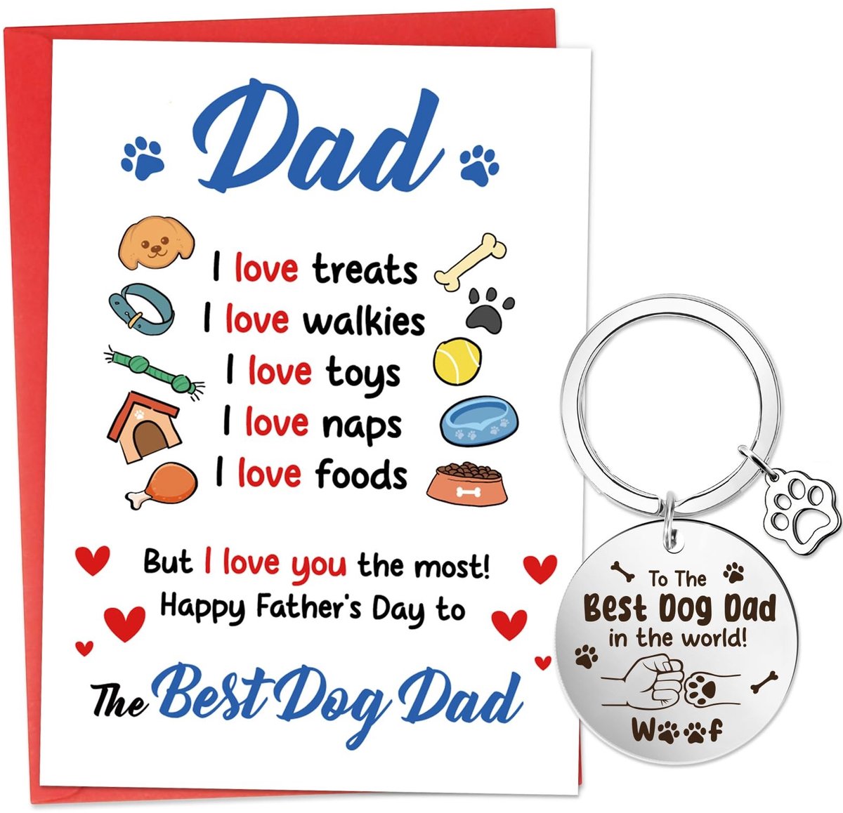 Dailygoods- Vaderdagkaart gepersonaliseerd - Wenskaarten set - Hondenliefhebber - Cadeauset - Sleutelhanger - 18x13 cm kaart met envelop - Wenskaart