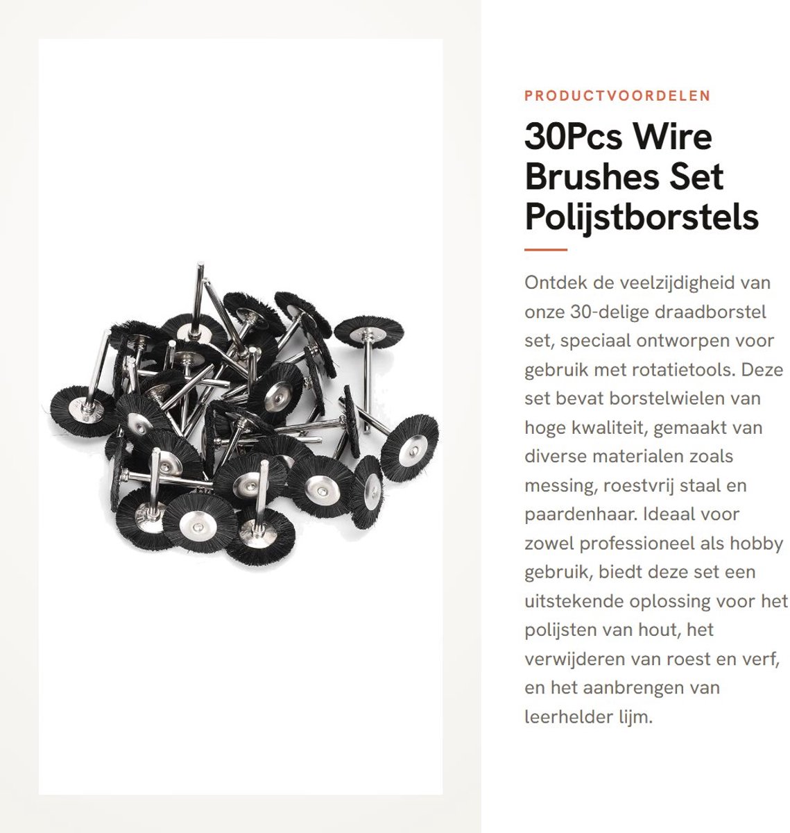 Dailygoods- Draadborstel Set 30 Stuks - Borstelset Boormachine - Borstelstrip - Roestvrij Staal - Messing - Geschikt voor Houten Polijsten