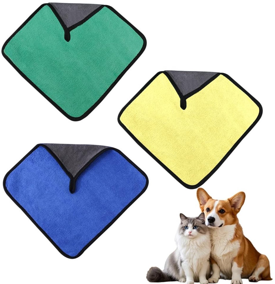 Dailygoods- Hondenhanddoeken 3-pack - Extra absorberende Koraalfleece - 30x30 cm - Snel drogend - Handig ophangtouw - Huidvriendelijk materiaal - Dierenhanddoeken