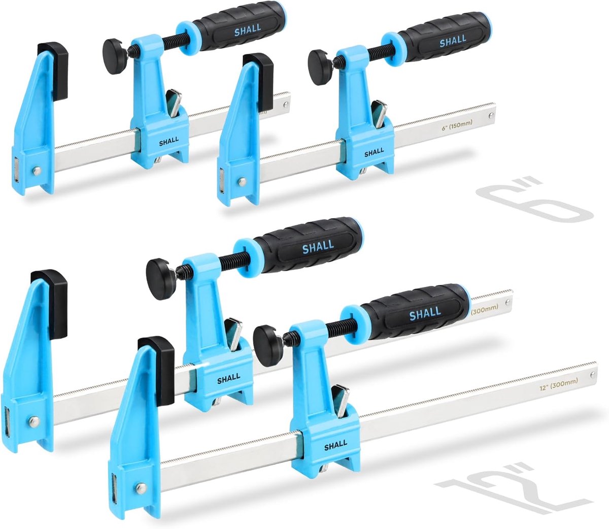 SnelShoppen - 4-Pack 150mm & 300mm Stalen Bar Clamps Set, Medium-Duty Quick-Release F Klemmen, 600lbs Klemkracht voor Houtbewerking, Metaalbewerking,