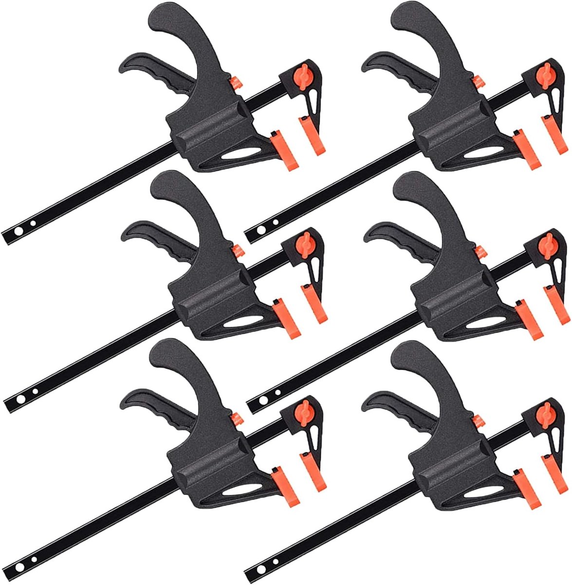 Thijox - 6 stuks Eenhandsklemmen, Schroefklemmen Set 2-in-1, Spanklemmen met Spanwijdte 105 mm en Rekbereik 182 mm voor Houtbewerking en DIY Projecten