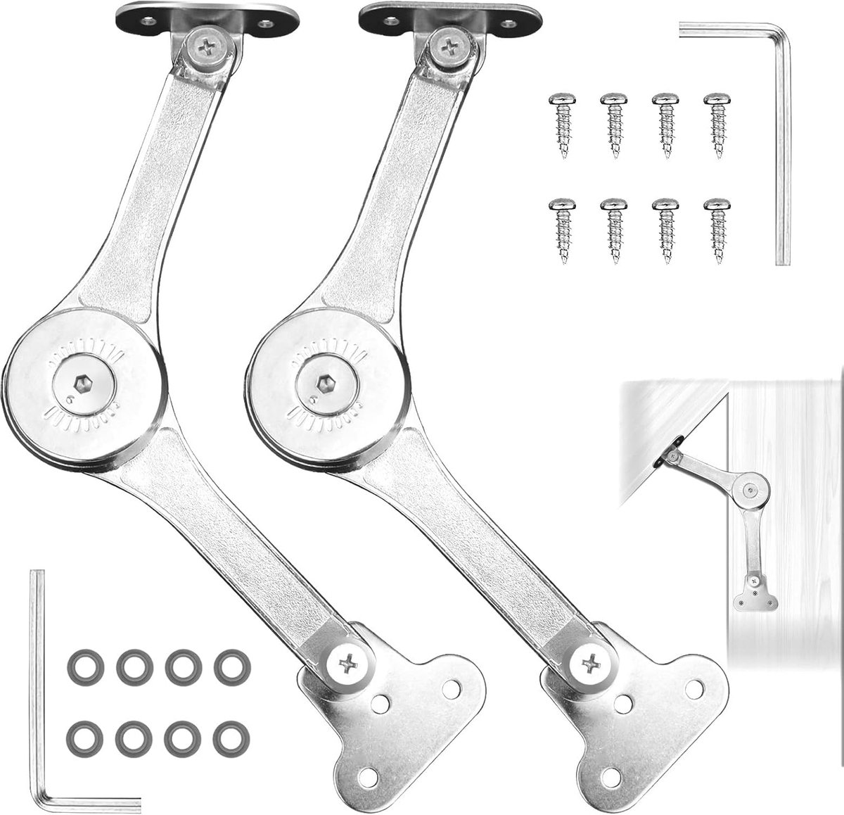 Dailygoods - CHRI Dekselsteunscharnieren, klephouder, klepsteun, 2 stuks, dekselsteun, scharnier, klapscharnier voor keukendeur, kledingkast, openingshoek 75 °/90 °/110 °