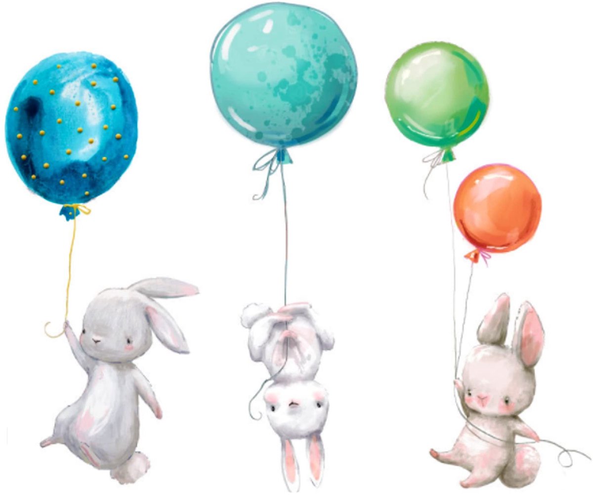 Dailygoods- Muursticker Konijn met Ballonnen - Muurstickers Kinderkamer - Wanddecoratie Speelkamer - Muurstickers Dieren - Decoratieve Muurstickers - Verstelbare Grootte 67 x 56 cm