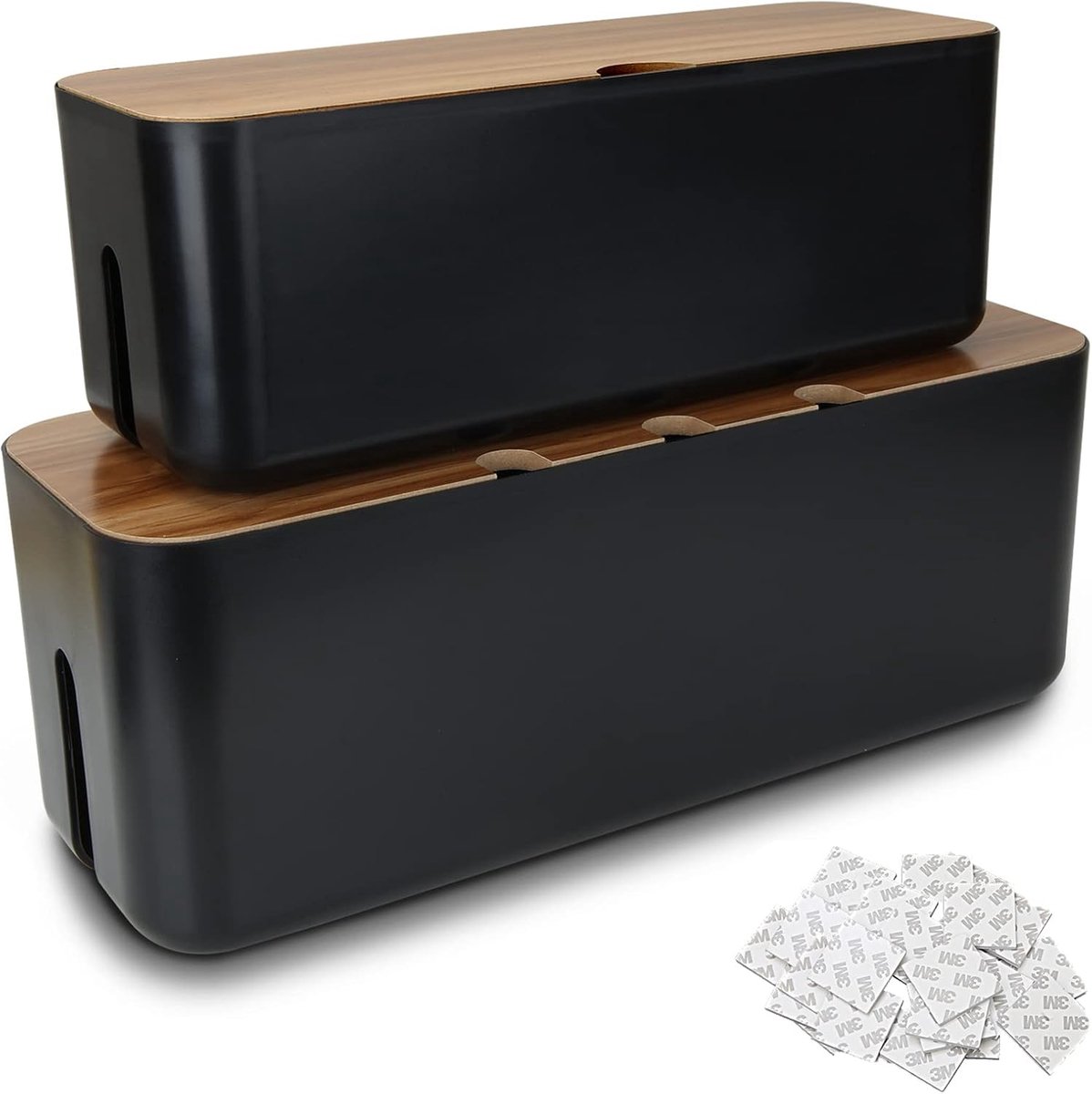 Thijox - Kabelbox Groot Zwart 2 Stuks | Stekkerdoos Houder, Kabelmanagement Box, Opbergdoos voor Kabels, Kabeldoos Bureau, Kabelorganizer voor Thuis e