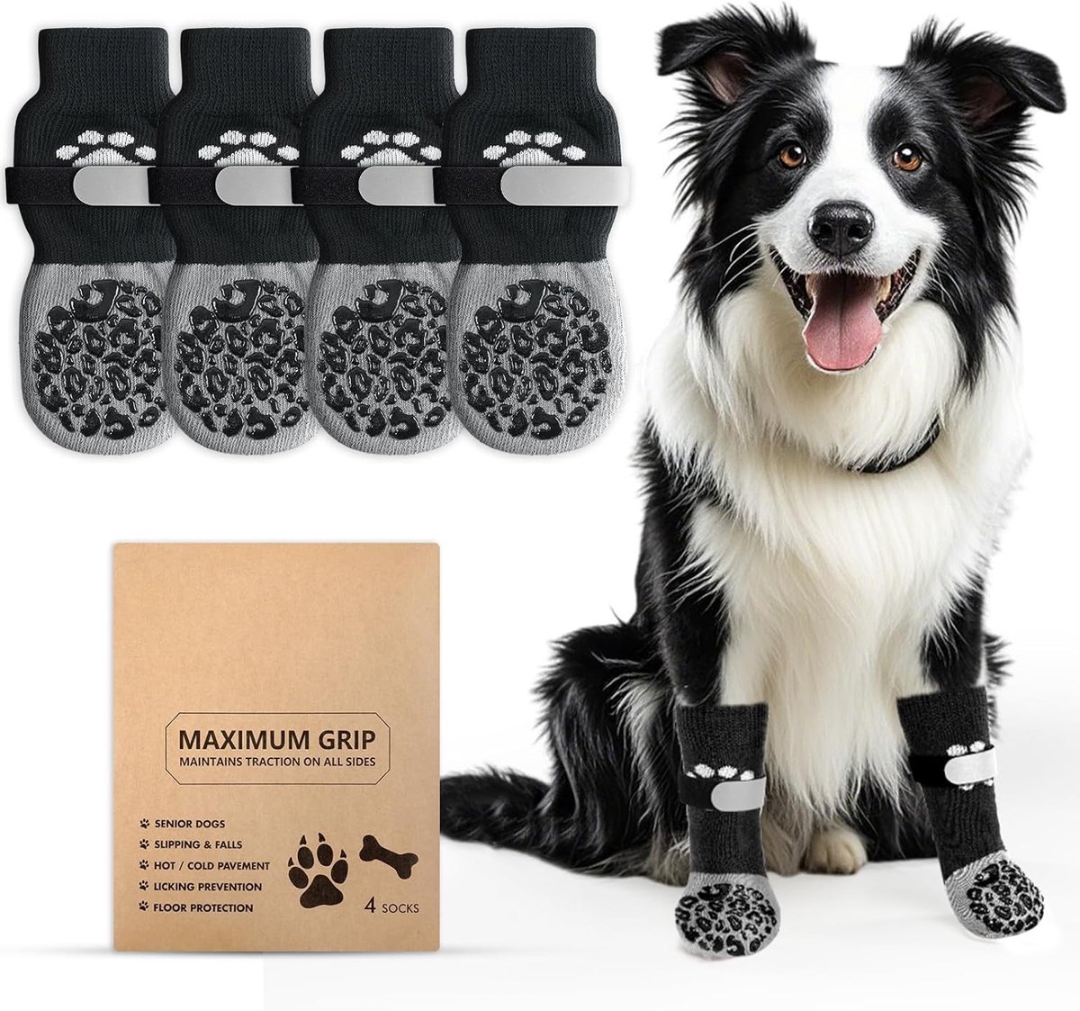 Dubbelzijdige Antislip Hondensokken - Zachte Pootbescherming voor Honden met Verstelbare Bandjes en Sluiting, Ideaal voor Binnengebruik op Houten Vloeren
