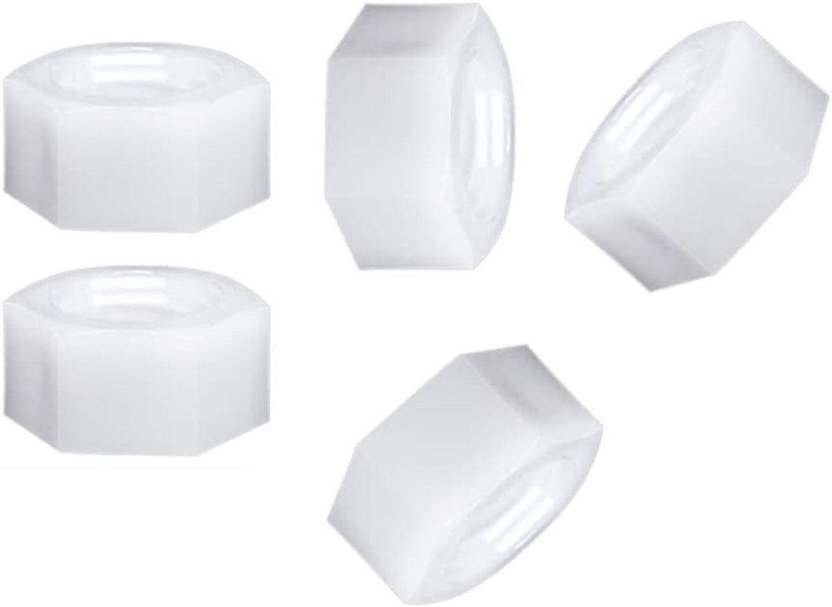 Hexagon Moeren M8 in Wit Nylon - 40 Stuks, Duurzaam en Corrosiebestendig voor Diverse Toepassingen
