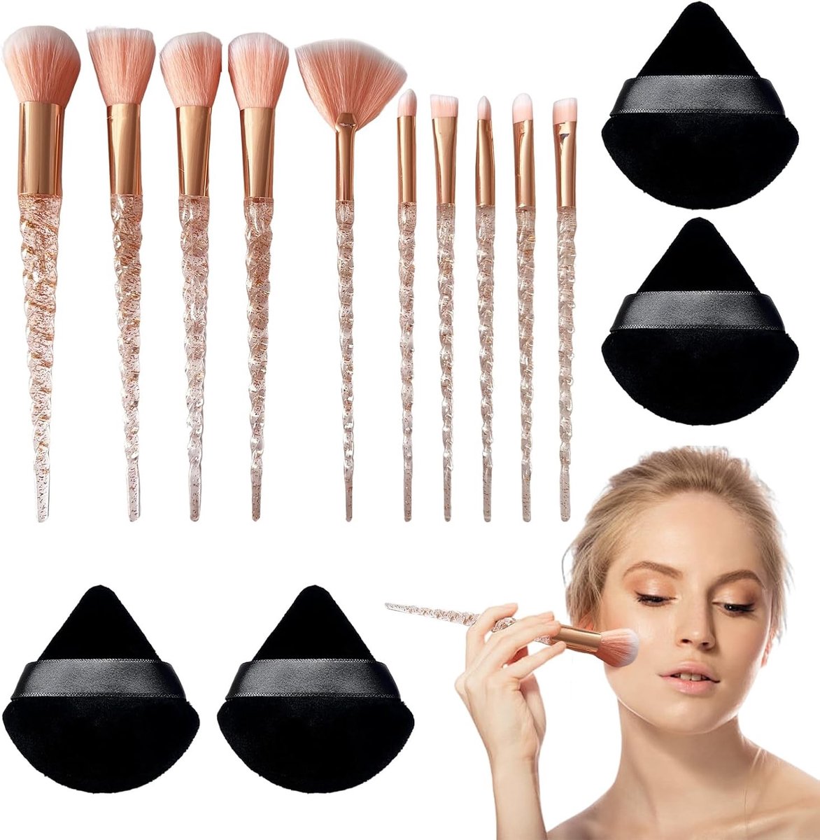 Complete Make-up Kwasten Set met Houder en Poeder Puff – Perfect voor Dagelijks Gebruik en Professionele Make-up Artists