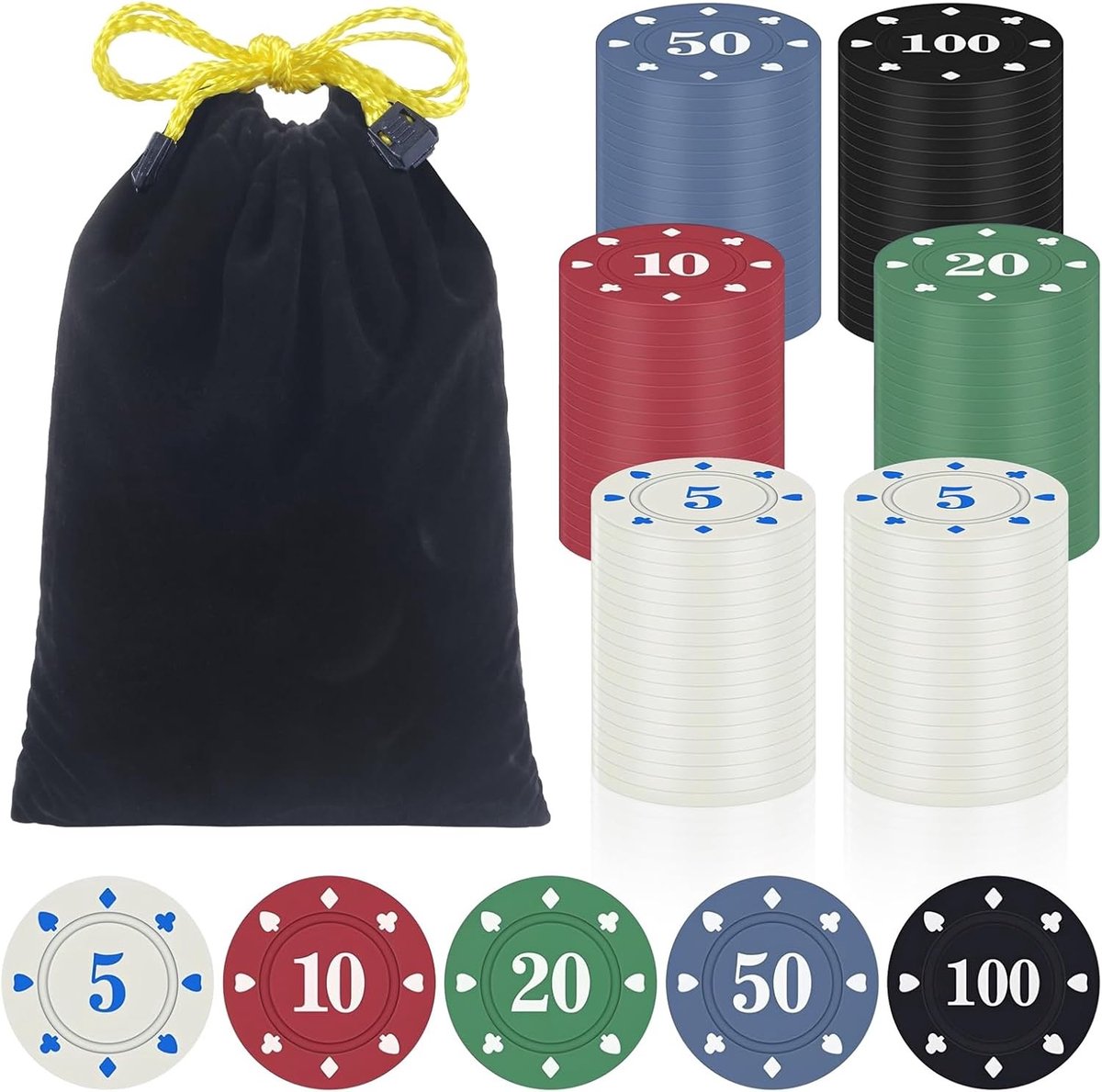 Pokerkoffer met 140 plastic chips en waarde - Complete set voor Texas Hold'em, blackjack en casino-avonden met duurzame speelaccessoires