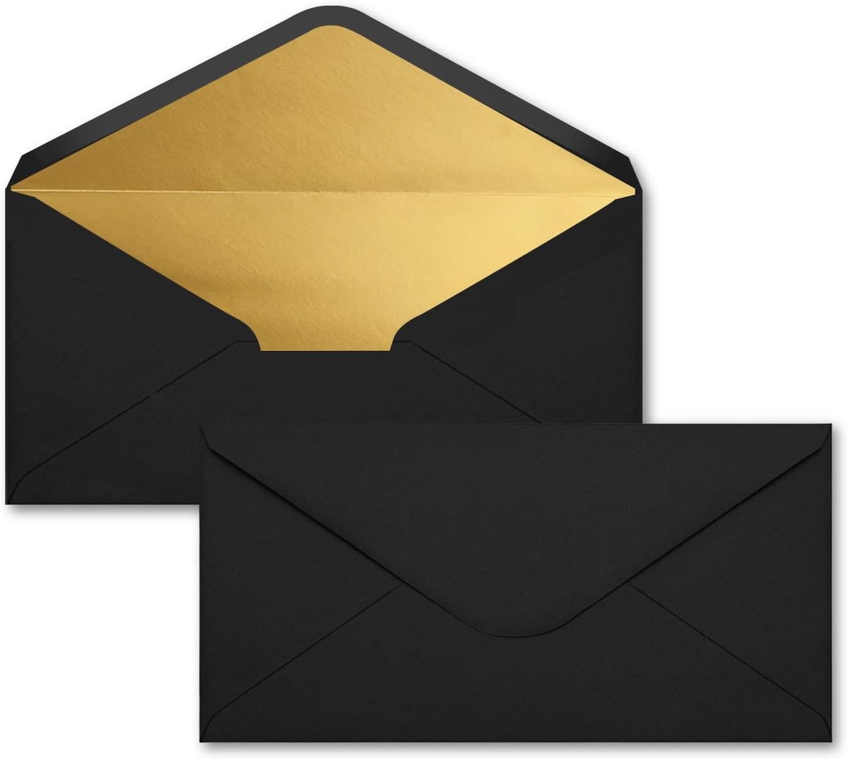Thijox - Enveloppen 220 x 110 mm, nat lijmen, zonder venster, goud-metallic binnenkant, zelfklevend, voor verjaardagskaarten, uitnodigingen, wenskaart