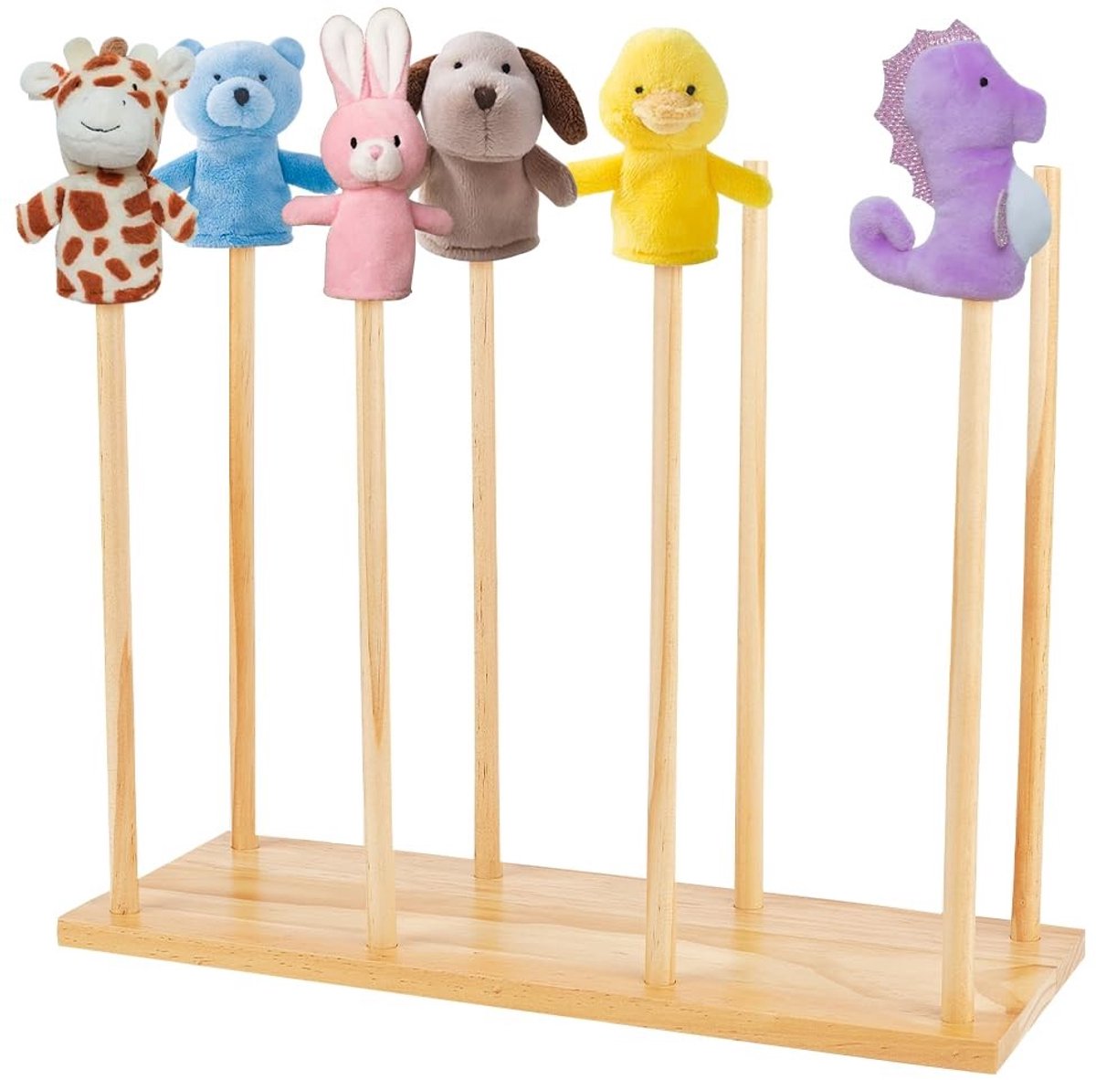 Dailygoods- Poppenstandaard Houten - Verstelbaar - Geschikt voor 8 Poppen - Decoratief - Onderwijs - Afmetingen 400x150x325mm - Popdisplay