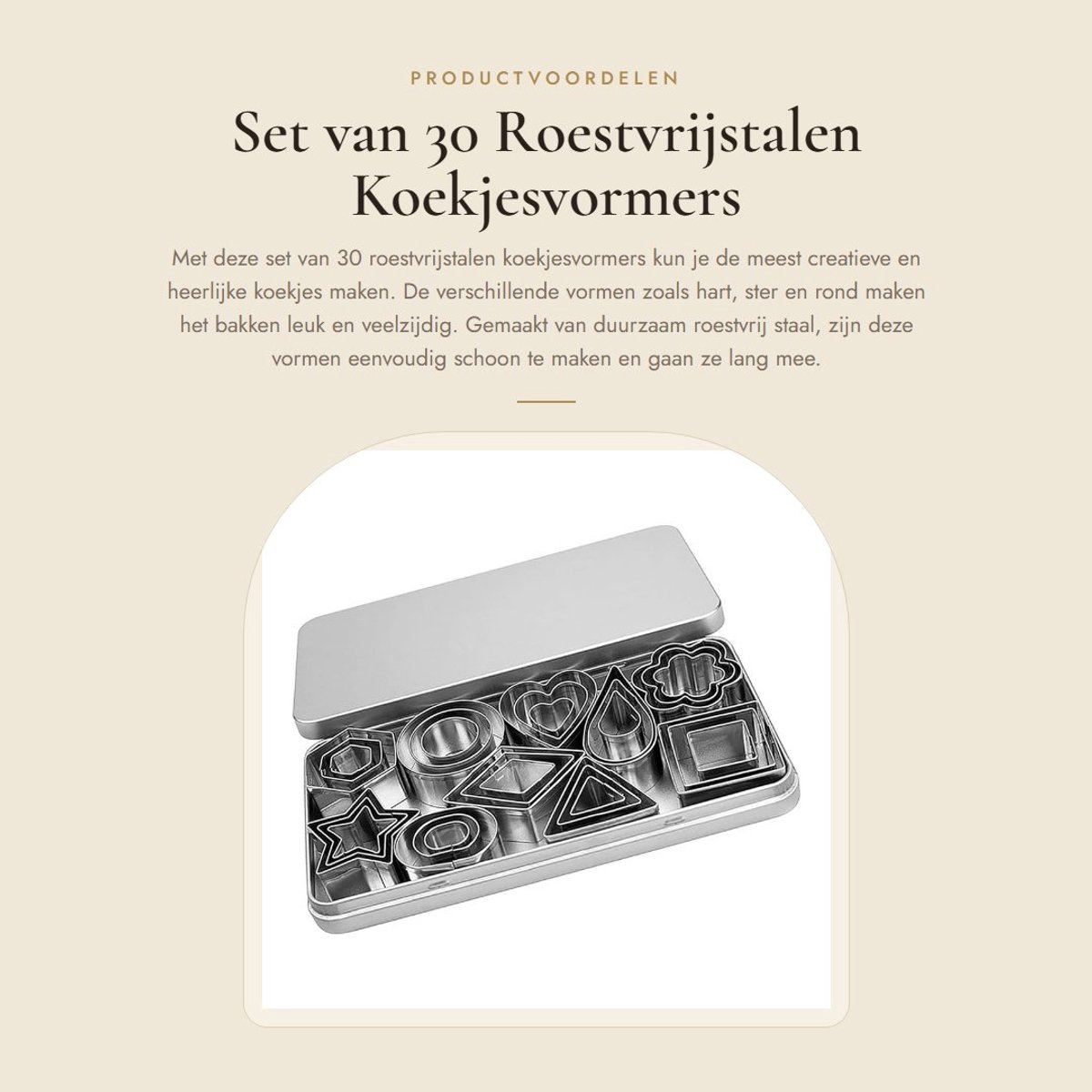Dailygoods- Koekjesvormers 30 Stuks - Roestvrij Staal - Verschillende Vormen - Ster/Rond/Hart - Duurzaam - Handig voor Bakken - Bakvormpjes