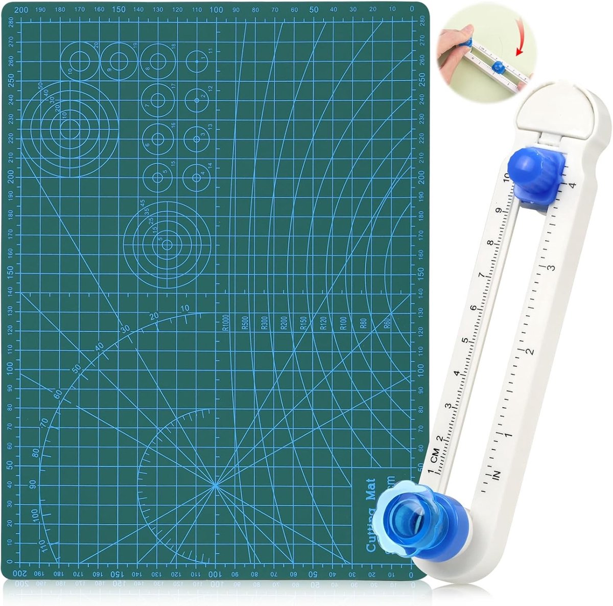 Verstelbare Cirkel Snijder met A4 Snijmat voor DIY Kaarten en Diverse Papertype Snijden