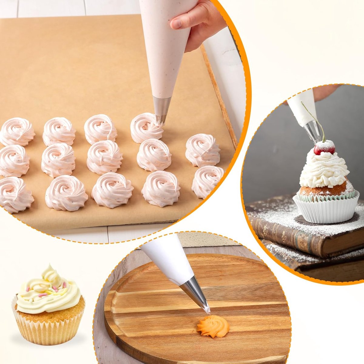 Thijox - Professionele herbruikbare spuitzak 40 cm - Katoenen spuitzakken voor decoratie, bakken, taarten, cupcakes - 4-delige set voor feest, keuken,