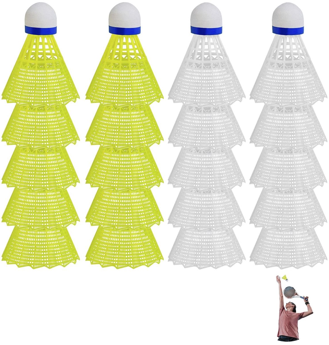 Dailygoods- Badmintonshuttles 24 stuks - Nylon - Duurzaam - Vrijetijdsspel - Binnen/Buiten - Geel/Wit - Geschikt voor alle leeftijden - Badmintonballen